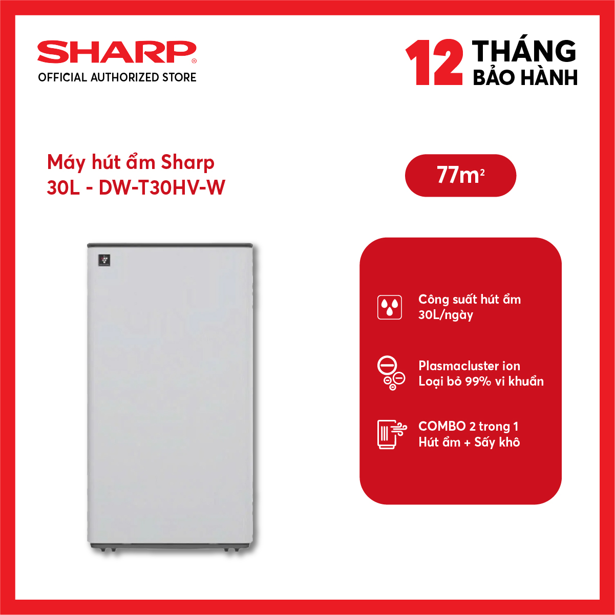 Máy hút ẩm Sharp DW-T30HV-W (77m²/30lít)