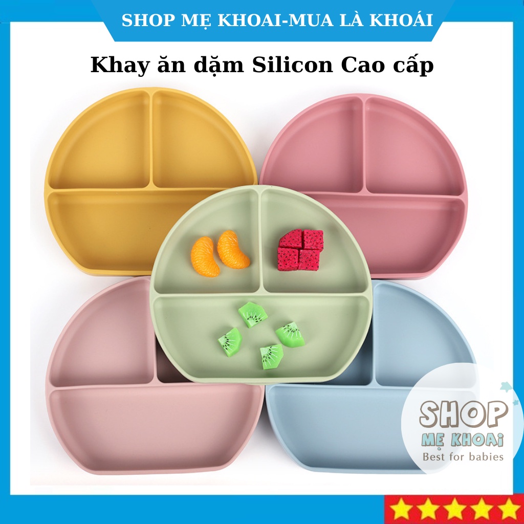 Khay ăn dặm cho bé, Khay ăn dặm silicon 3 ngăn chống đổ kiểu dáng Hàn Quốc cho bé ăn dặm cực kì tiện lợi