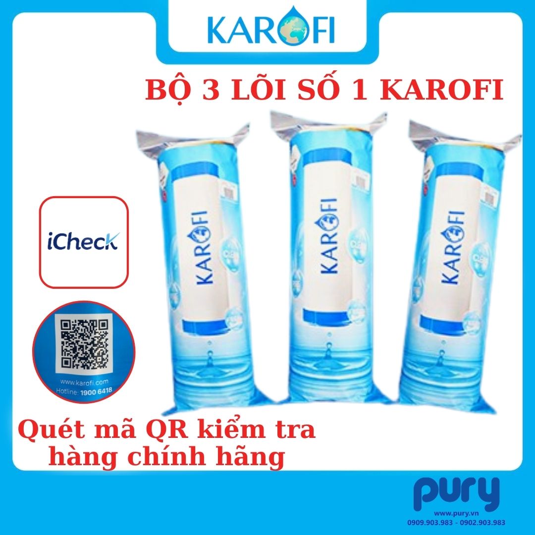 Bộ 3 lõi lọc nước số 1 PP 5 Micron Karofi- Tem cào kiểm tra Hàng chính hãng