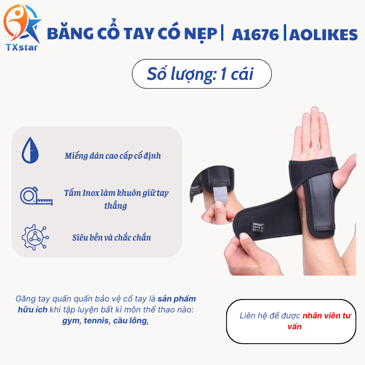 Băng cổ tay có nẹp Aolikes 1676 hỗ trợ chấn thương tay tập Gym