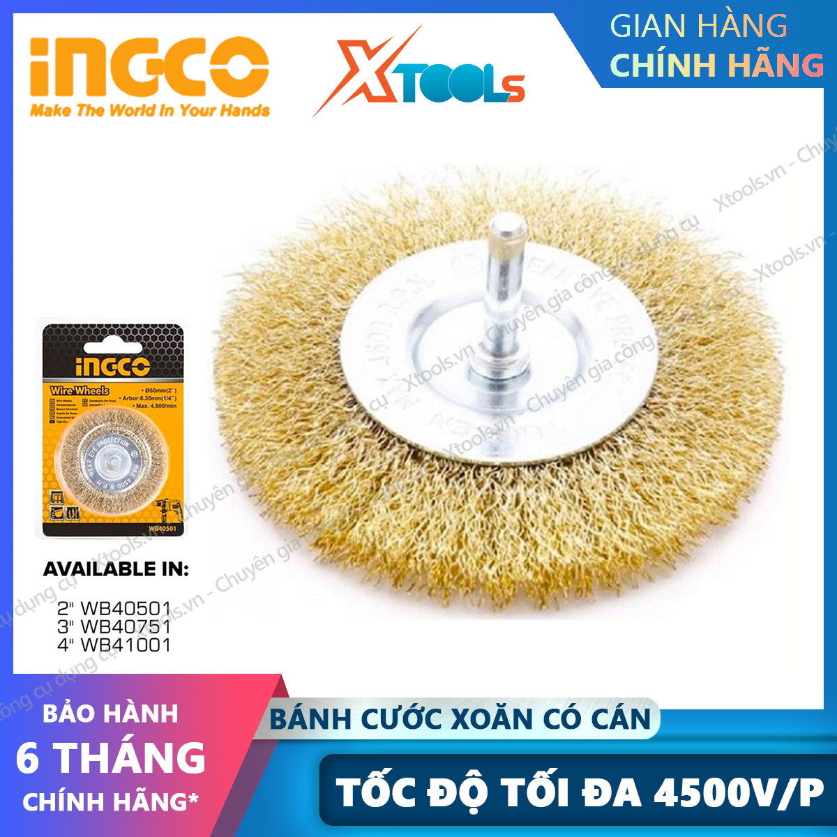 Bánh cước thẳng có cán đánh rỉ INGCO 50-100mm chổi cước chà sắt kim loại đánh gỉ sét sơn bong tróc c