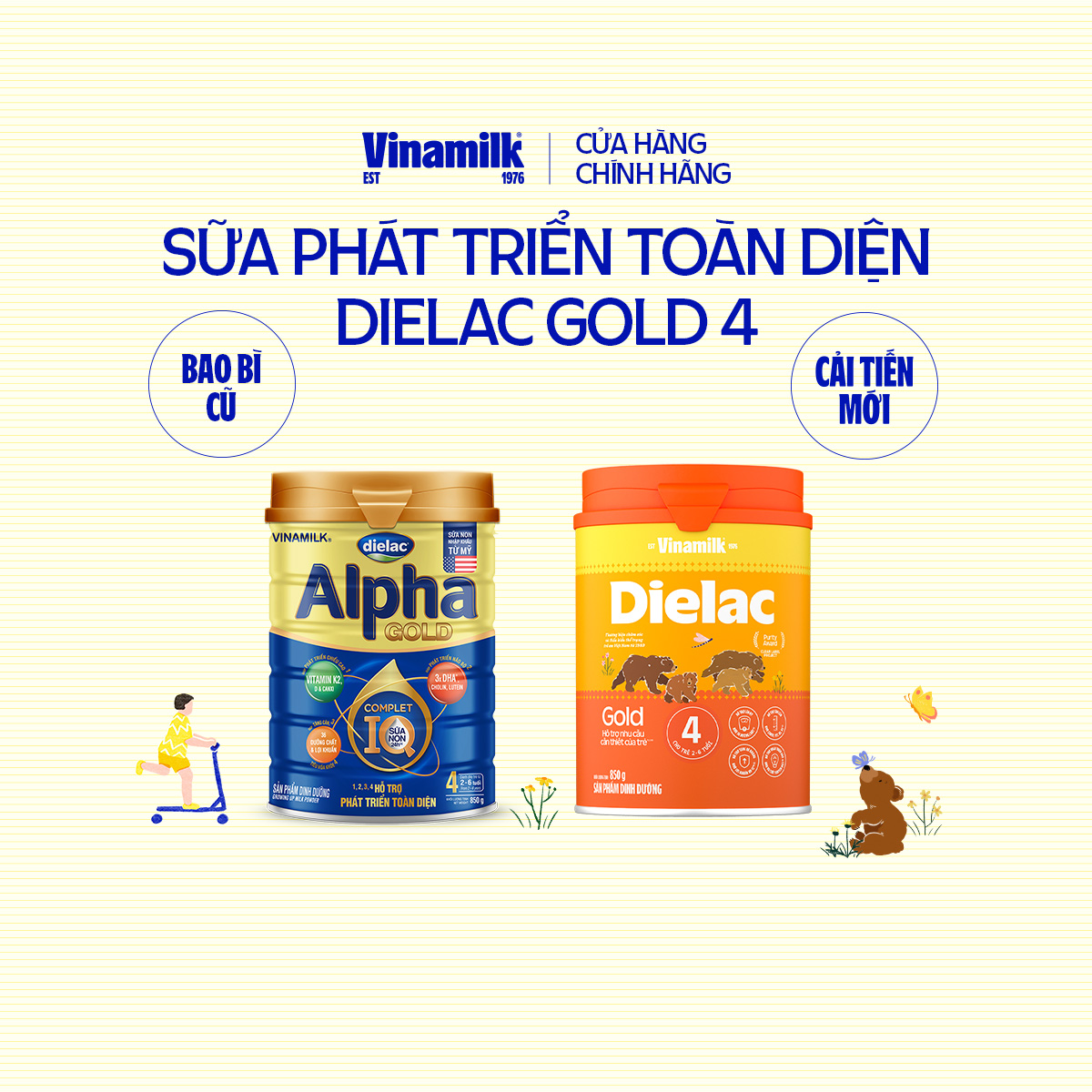 2 Sữa bột Vinamilk Dielac Alpha Gold 4 - Hộp thiếc 850g (cho trẻ từ 2- 6 tuổi) - Sữa công thức hỗ trợ phát triển trí não của bé, tăng cân, chiều cao