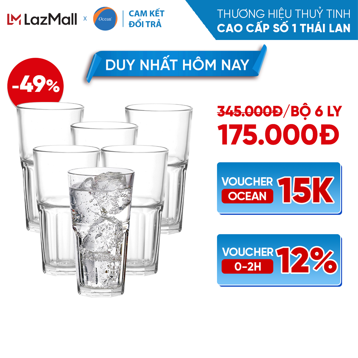 [Cam Kết Đổi Trả Nếu Vỡ] Bộ 6 Ly/Cốc Thủy Tinh - Ocean Centra Long Drink 495ml - Chính Hãng