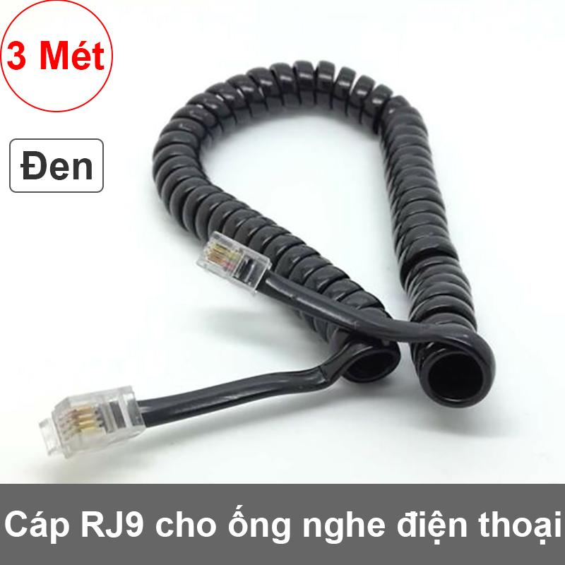 Dây Tai nghe Micro cho Điện thoại để bàn Điện thoại IP Phone RJ9 4PIN xoắn lò xo 3 mét (màu đen)