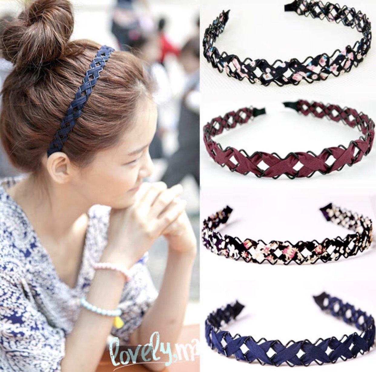 Bờm Cài Tóc Xược Đan Hàn Quốc Dây Vải Khung Hợp Kim Thời Trang