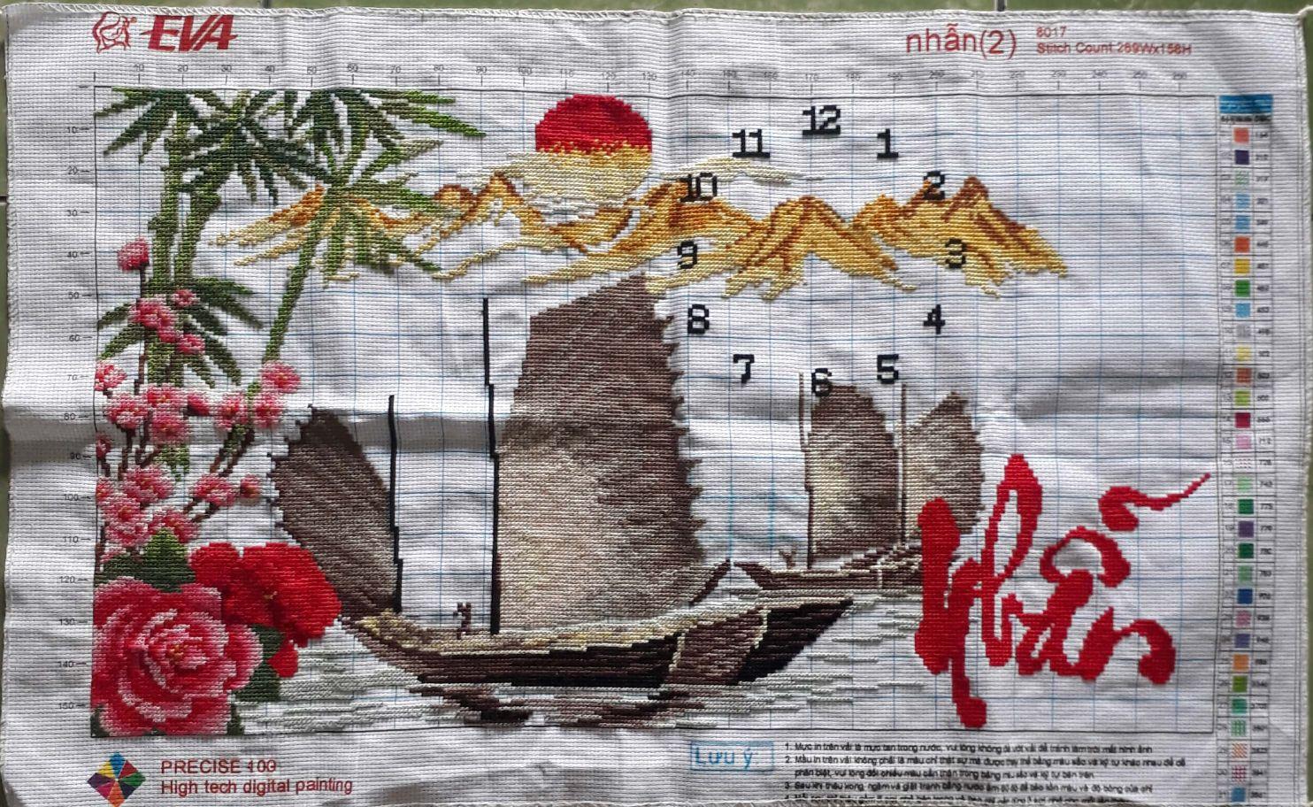 Tranh thêu chữ thập thành phẩm chữ Nhẫn chưa khung 72x45 cm