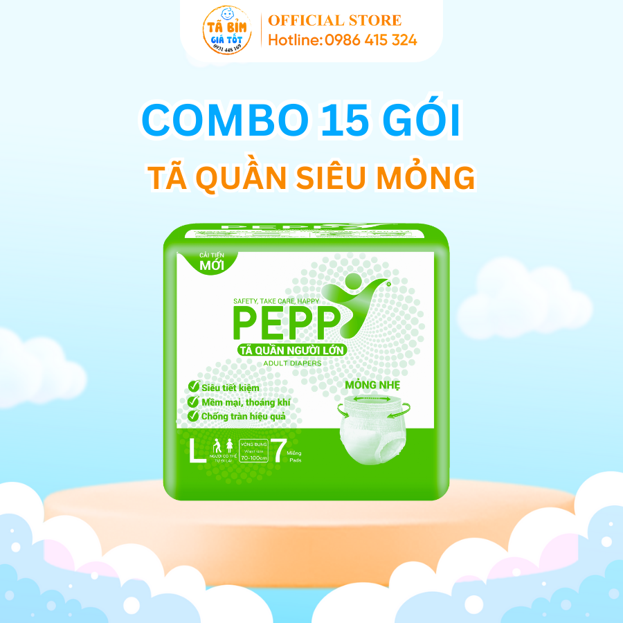Combo 15 gói tã quần người già peppy siêu mỏng, bỉm quần người già kháng khuẩn size m8, l7, xl7 miếng, tã bỉm giá tốt