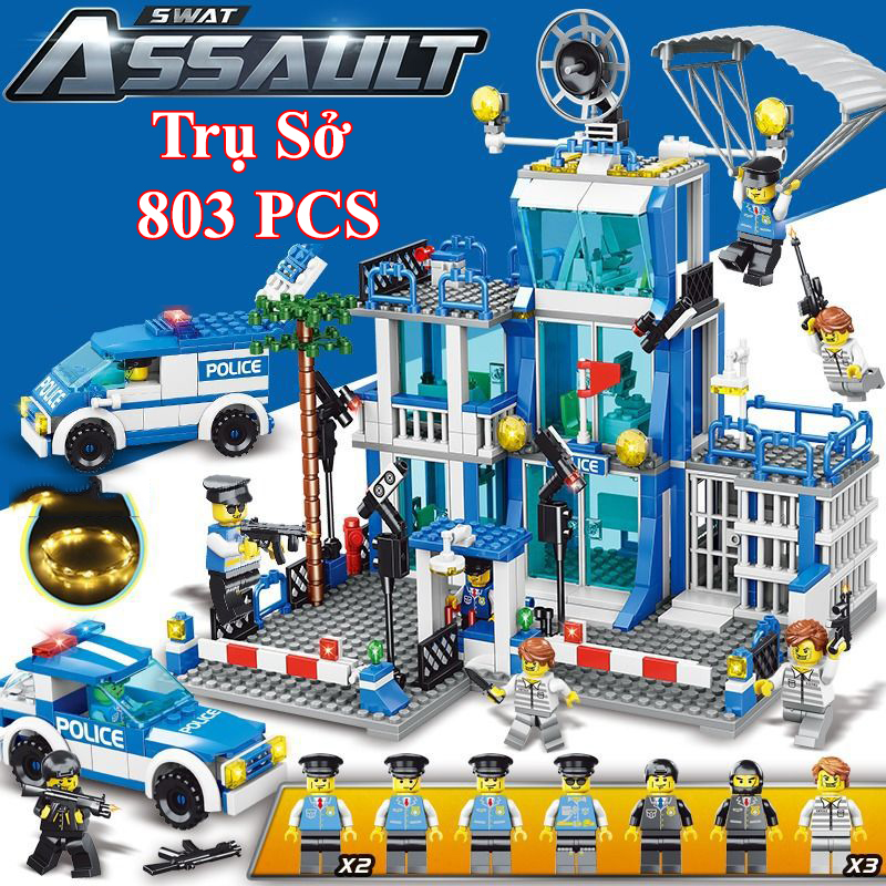 Trụ sở cảnh sát police 803 mảnh - lắp ghép mô hình cảnh sát swat - bộ đồ chơi lắp ghép xe oto swat