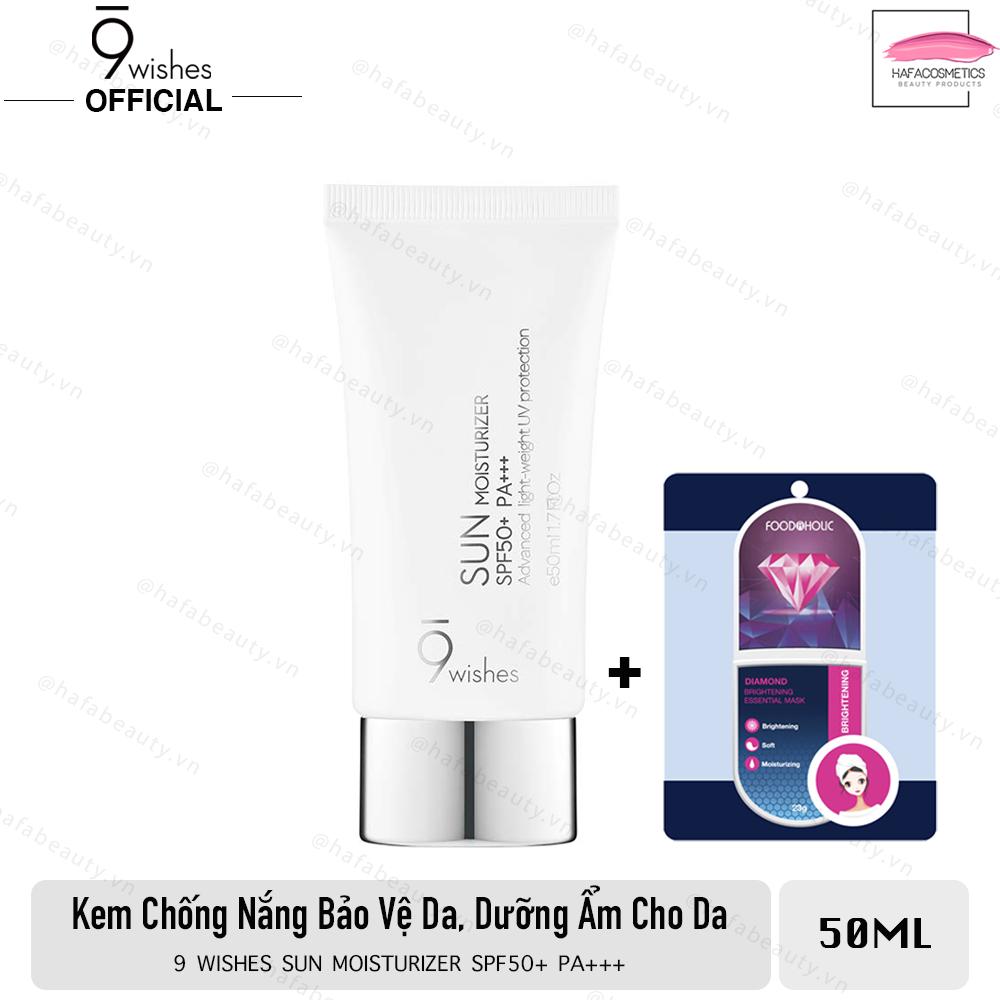 Kem Chống Nắng Bảo Vệ Và Dưỡng Ẩm Da 9 Wishes Sun Moisturizer SPF50+ PA+++ 50ml + Tặng Mặt Nạ Foodaholic