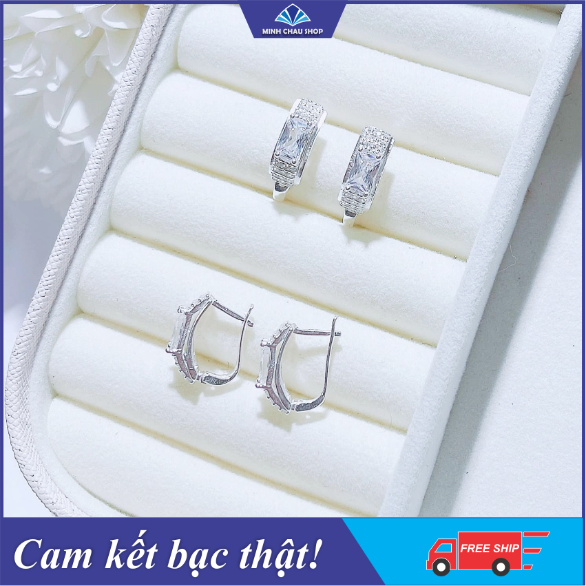 Bông tai bạc gắn đá siêu xinh, bông tai hoa bật, bông tai bạc nữ, bông tai bạc đẹp, bông tai ngắn đẹp