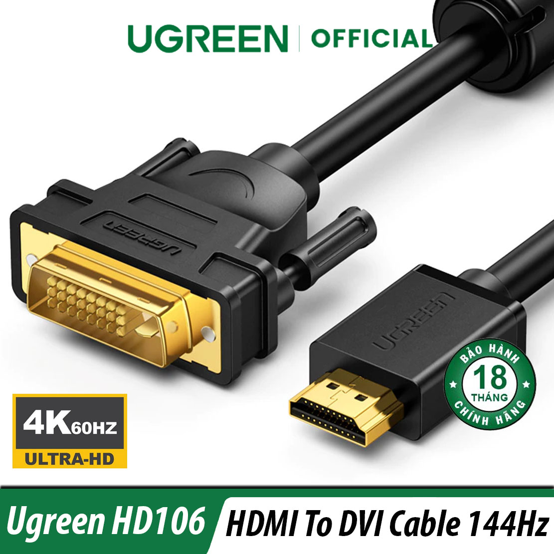 Dây hdmi to dvi chính hãng ugreen hd106 - dài 1m, 1.5m, 2m, 3m, 5m, 10m