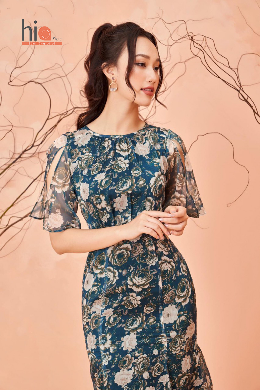 [HCM]Đầm xòe đuôi cá Hia tay lửng chất Voan tơ sang trọng