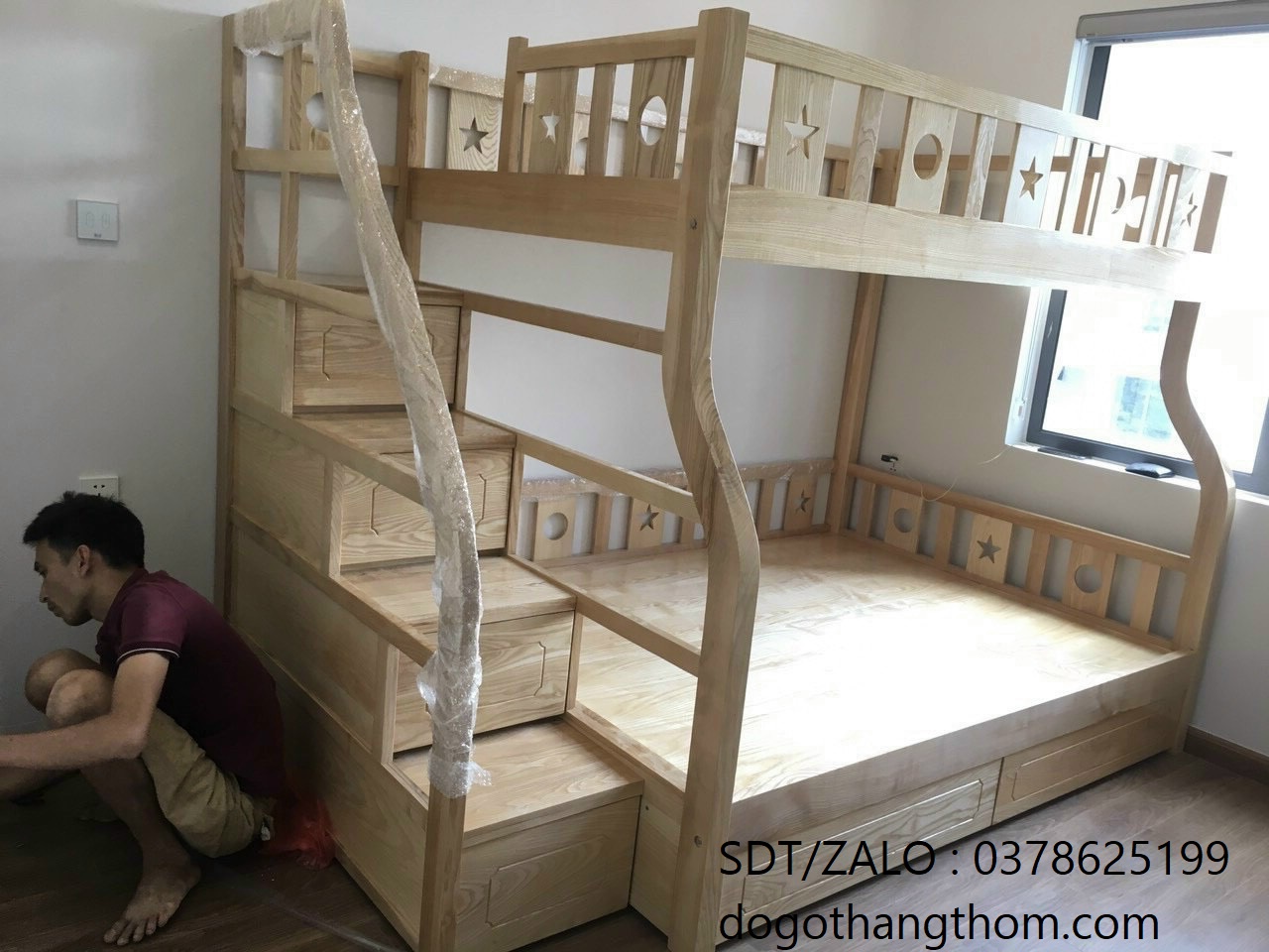 giường ngủ gỗ sồi 2 tầng