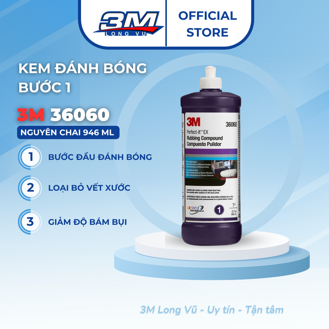 Sáp Đánh Bóng Bước 1 3M PN36060 PERFECT-IT EX RUBBING COMPOUND Đánh Bóng Sơn Xe Ô Tô, Gỗ , Mica,... -  3M Long Vu