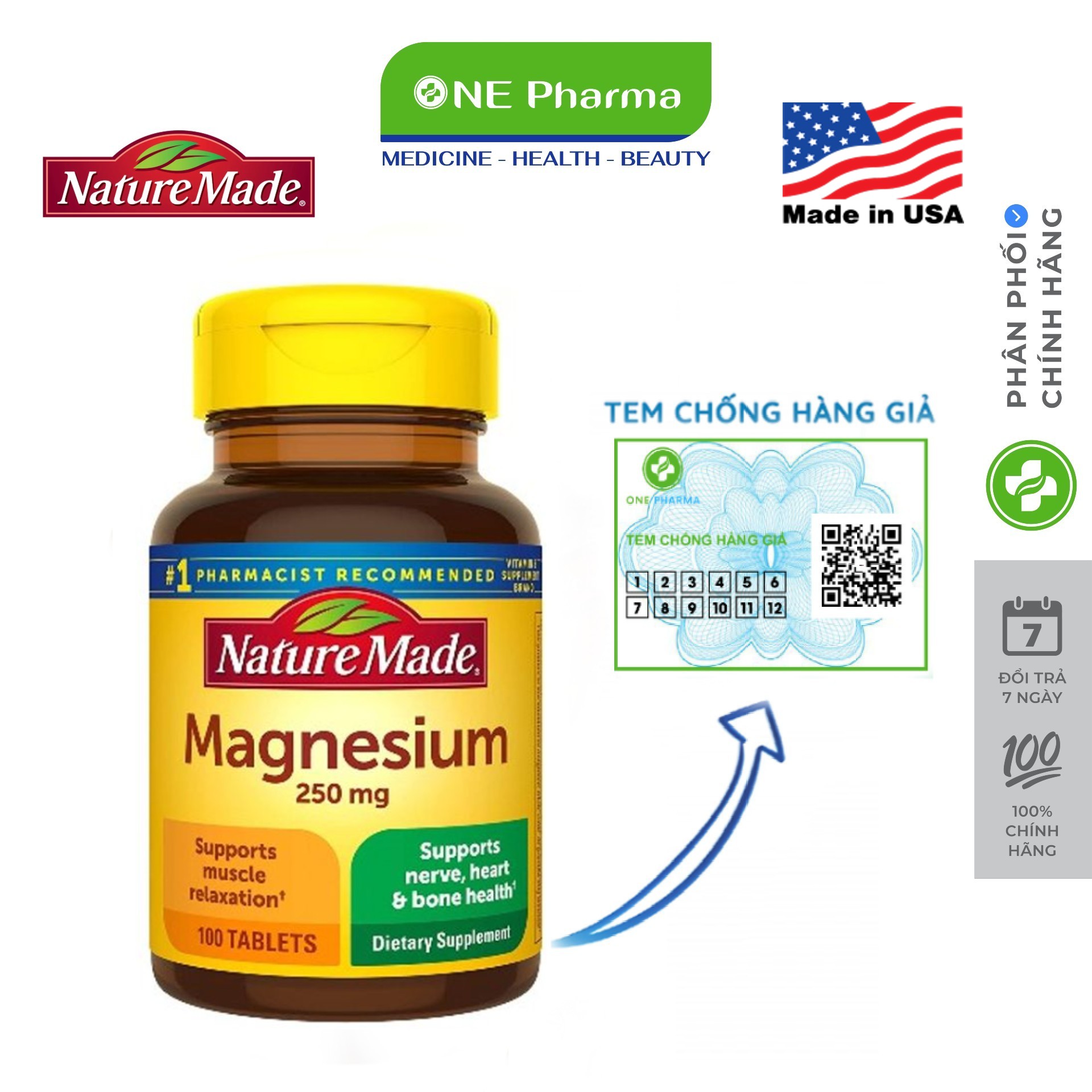 Viên uống bổ sung Magiê Nature Made Magnesium 250mg 100 Viên