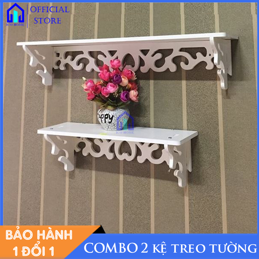 Combo 2 kệ treo tường thanh ngang hoa văn trang trí phòng khách cực đẹp- Ico Home