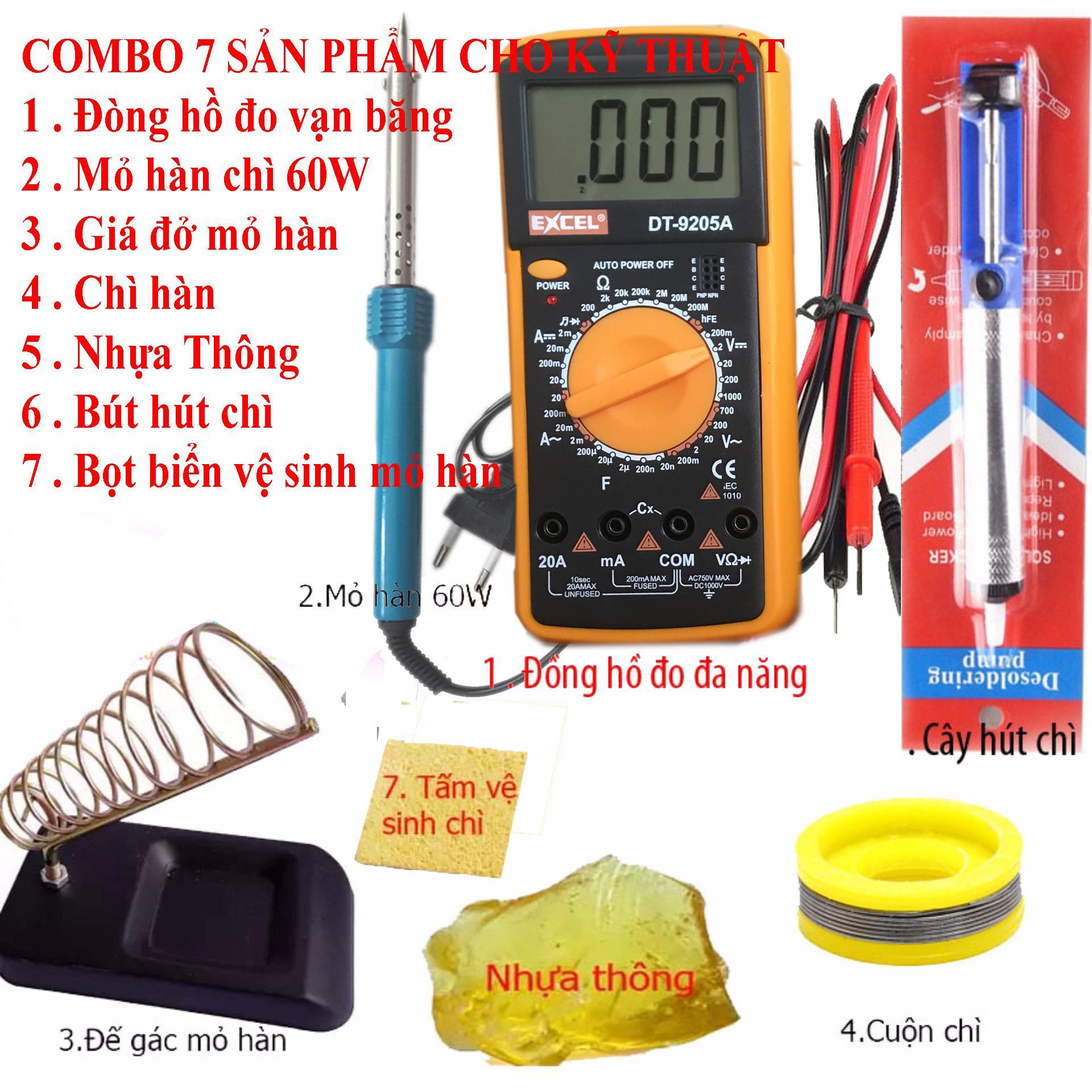 Đồng hồ đo excel dt9205a mỏ hàn iron 60w + 5 món phụ kiện hàn