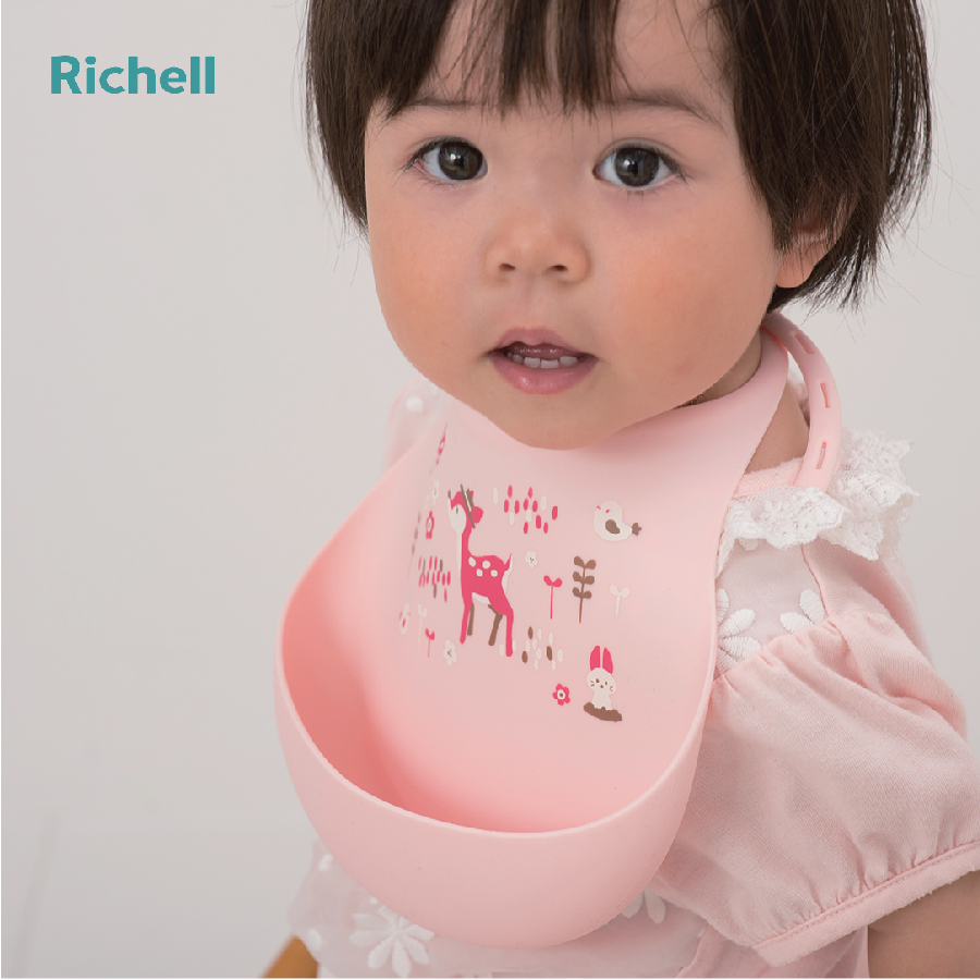 Yếm ăn dặm Richell silicone hồng