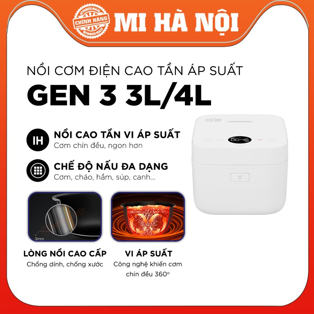 Nồi Cơm Điện Cao Tần Áp Suất Xiaomi Mijia Gen 3 3L/4L- Tặng miếng dán tiếng Việt, kết nối App