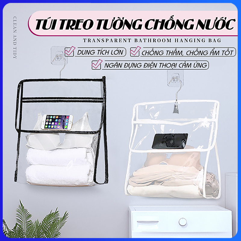 Túi nhựa trong suốt đựng quần áo khăn tắm, túi treo tường chống nước phòng tắm tiện lợi