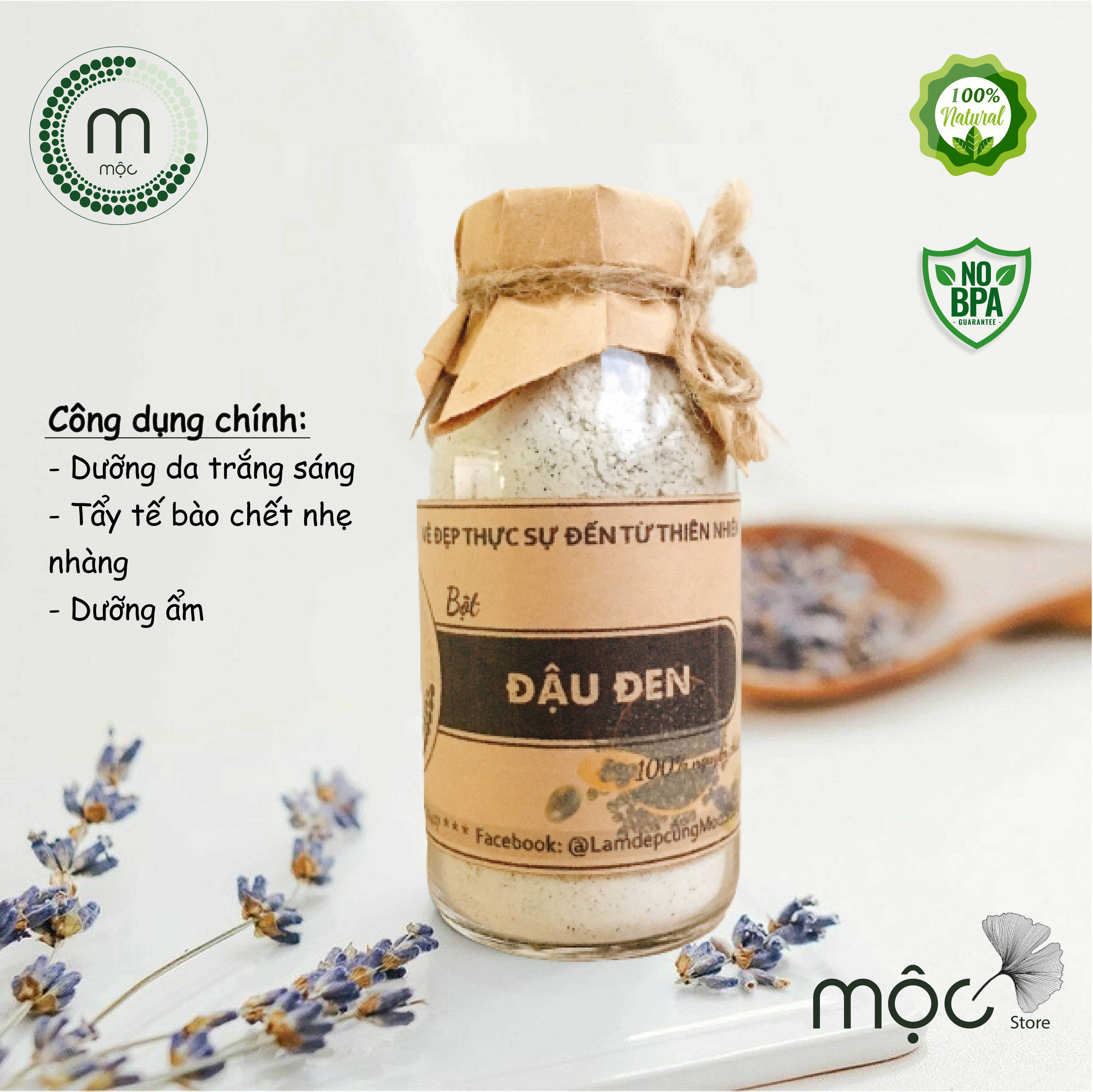 Bột đậu đen nguyên chất đắp mặt nạ MỘC - dưỡng trắng, chống oxi hóa, dưỡng ẩm và giảm nhờn túi dùng thử 10g, chai 100ml và 200ml handmade
