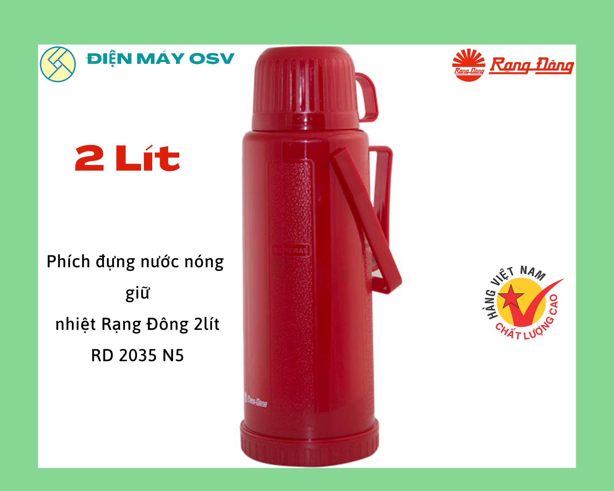 Phích đựng nước nóng giữ nhiệt chínhhãng Rạng Đông 2lít - RD 2035 N5