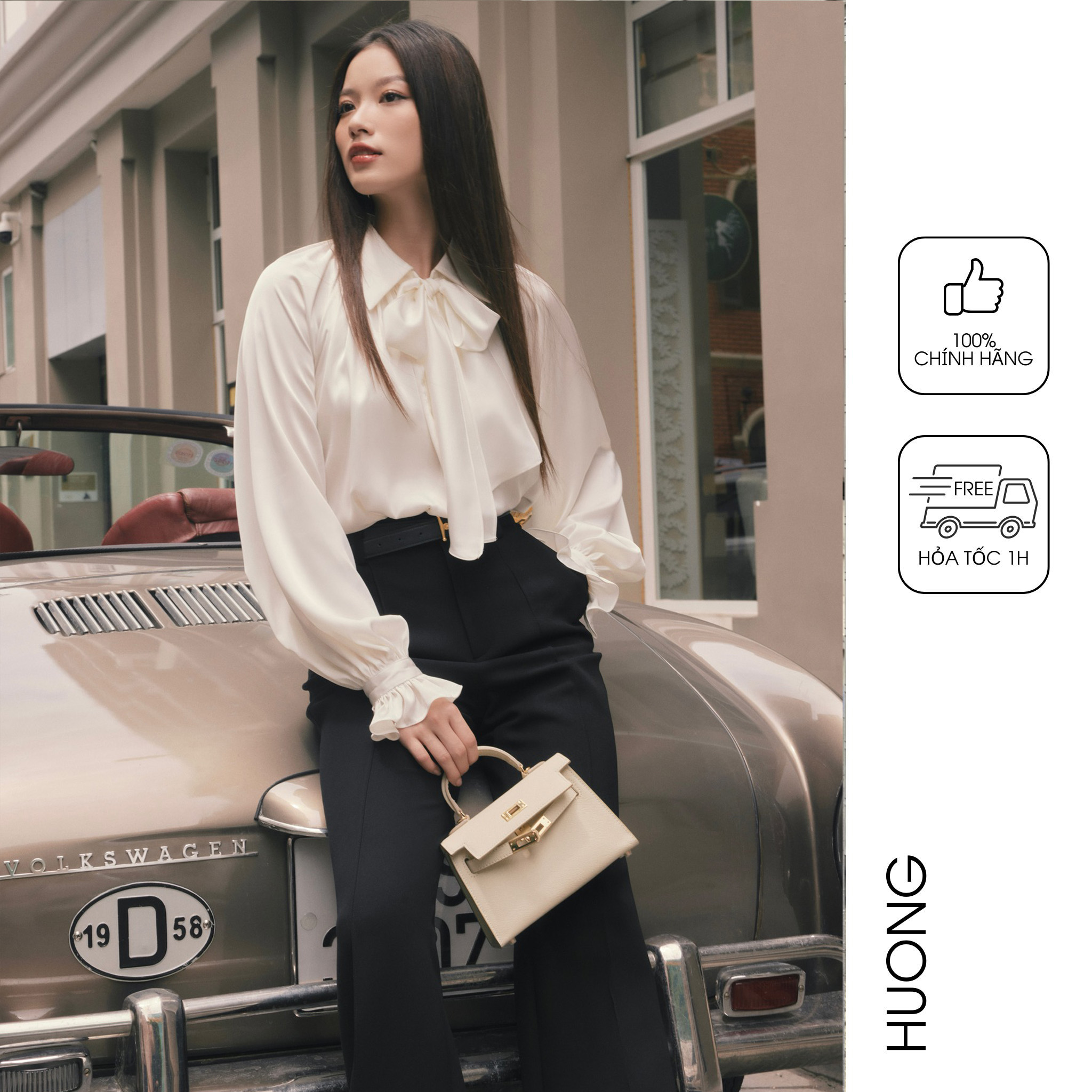 Áo sơ mi lụa cổ nơ tay giaclang huong boutique bssm21