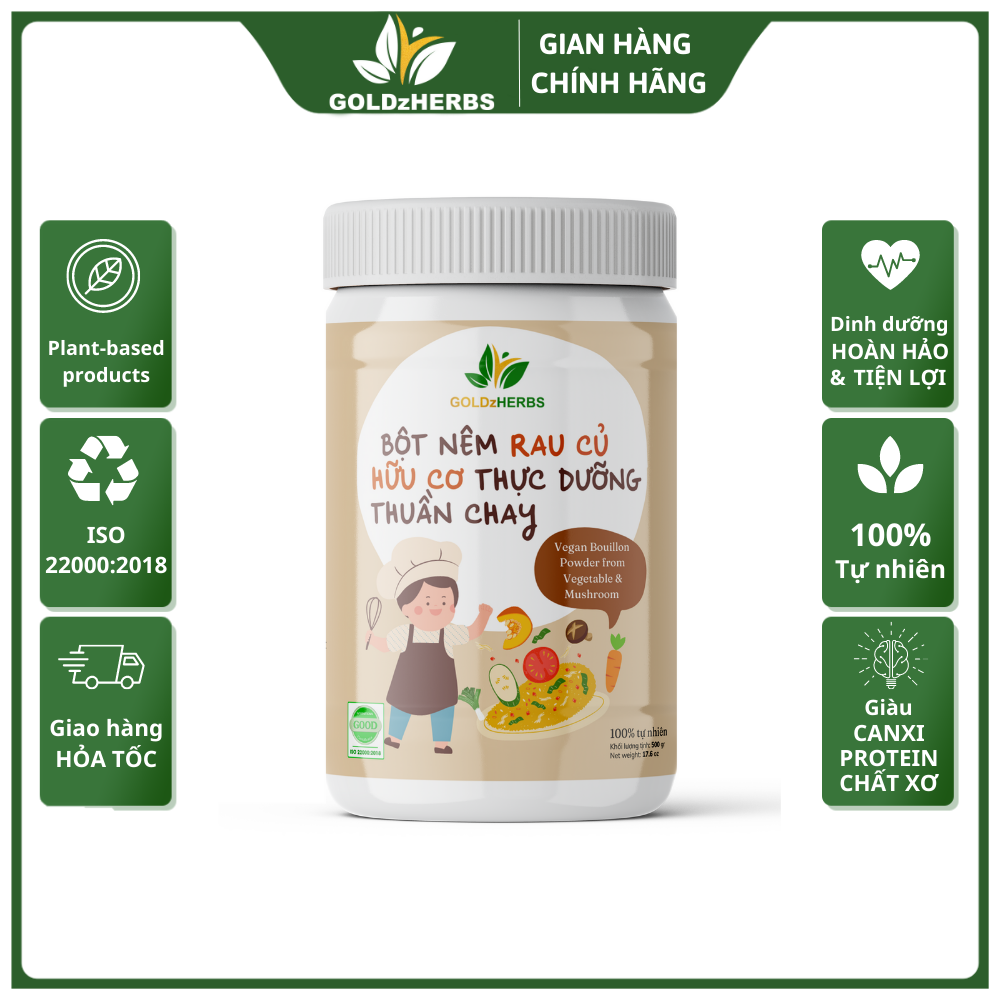 Bột nêm rau củ hữu cơ thực dưỡng thuần chay goldzherbs 250g