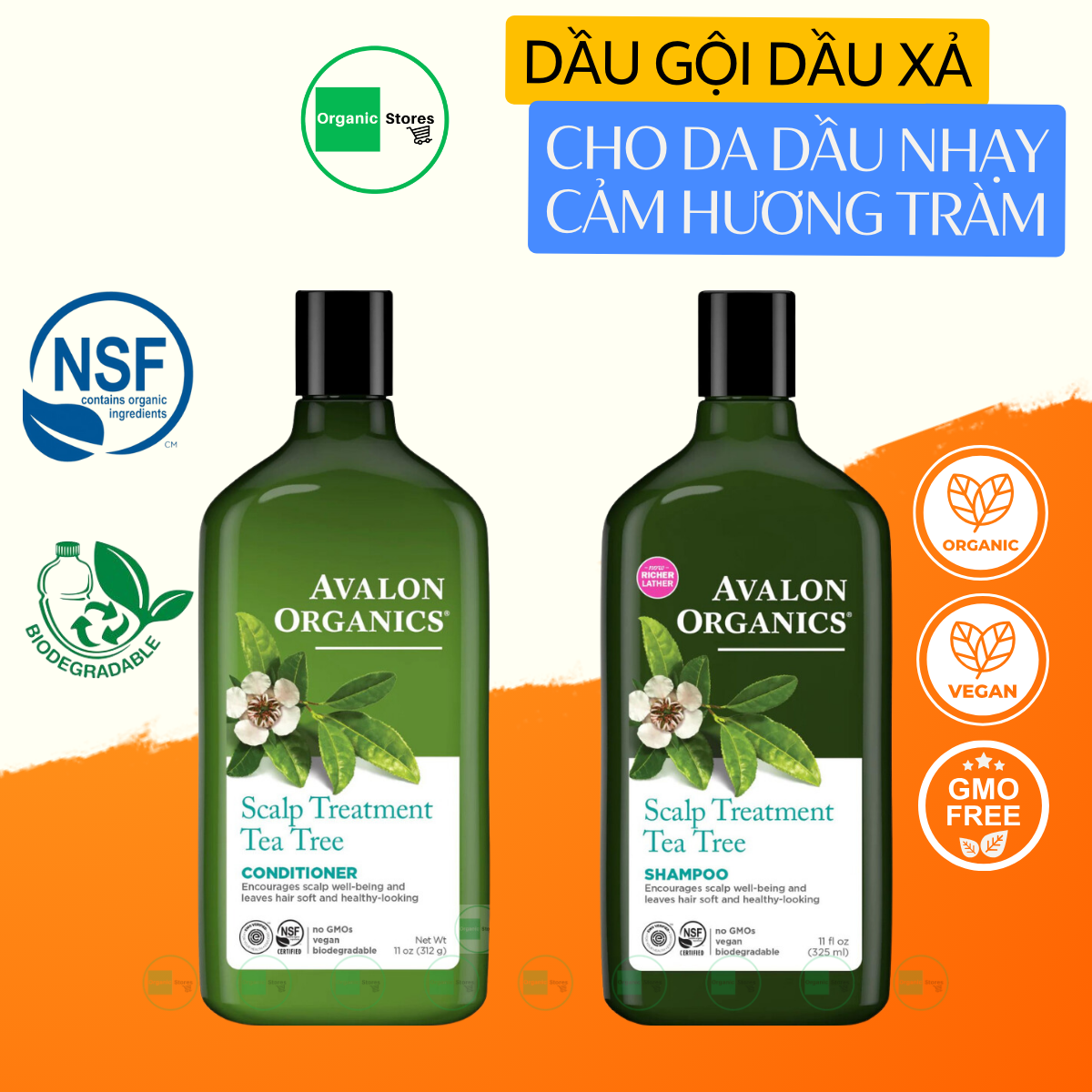 Dầu gội dầu xả hữu cơ dành cho da đầu nhạy cảm hương tràm trà - Avalon Organics