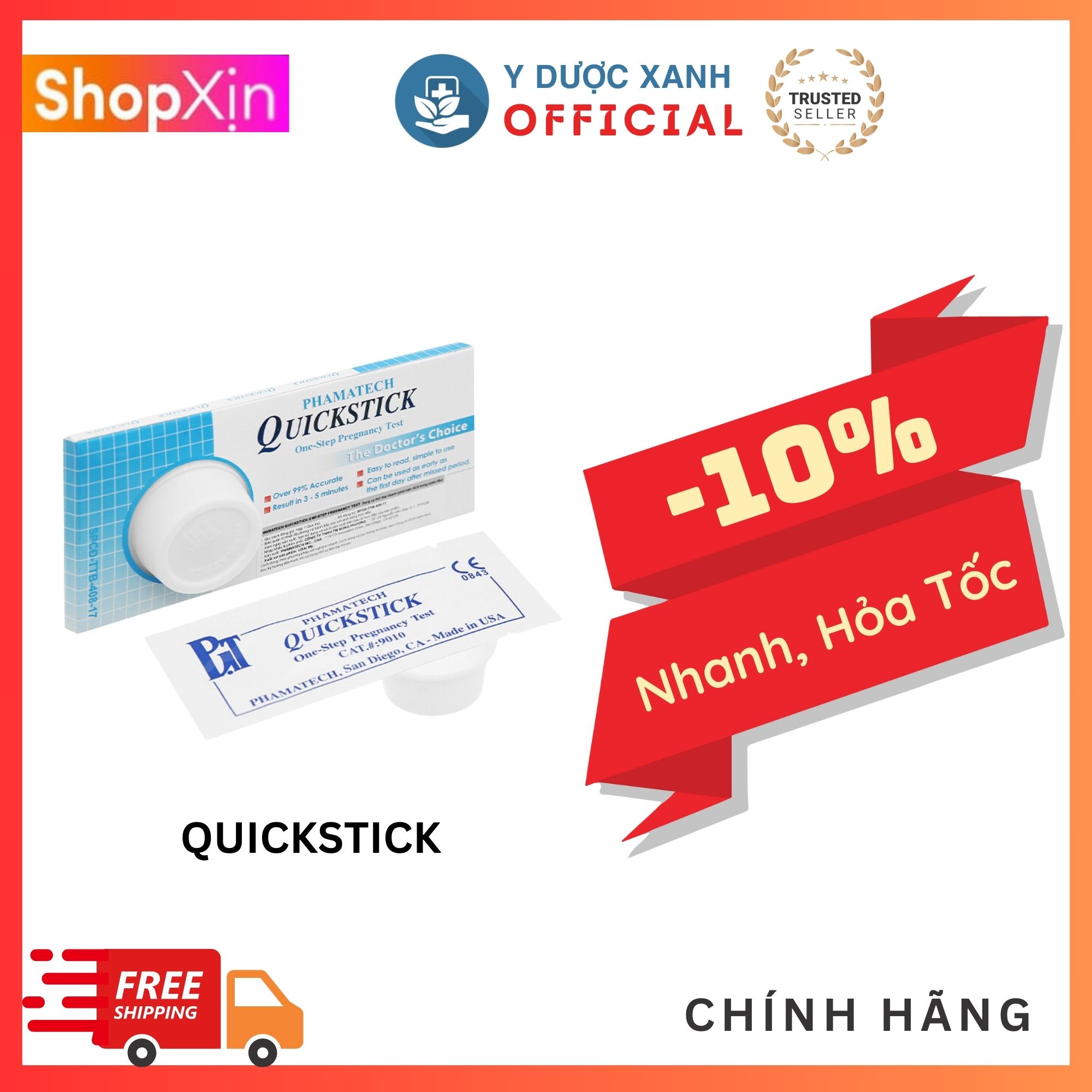 Quickstick one step pregnancy, bộ dụng cụ thử thai nhanh phát hiện hcg trong nước tiểu