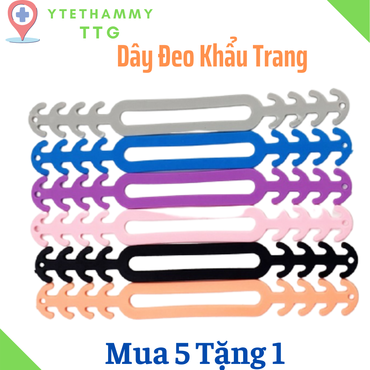 [ Mua 5 Tặng 1] Dây Đeo Khẩu Trang Y Tế Chống Đau Tai , YteThammyTTG, DKT , Có Lỗ Cột Tóc , Thoải Mái , Có Thể Điều Chỉnh Kích Cỡ , Bảo Vệ Tai
