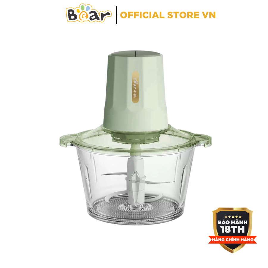 Máy xay thịt đa năng Bear QSJ-U03B5, 300W, Xay thực phẩm, tỏi ớt, cua, cá, sinh tố, Cối thủy tinh 2L, 4 Lưỡi dao INOX, BH 18 Tháng