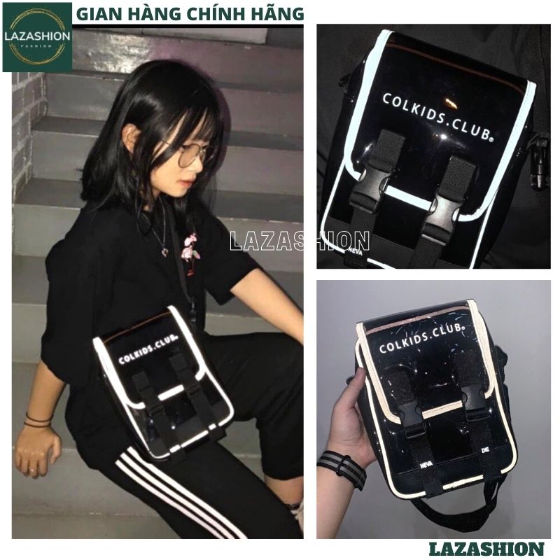 Túi Colkids Club Phản Quang Mini Bag. Túi đeo chéo nam nữ nhựa trong viền gân trắng phản quang dây đeo bản lớn ULZZANG hàn quốc