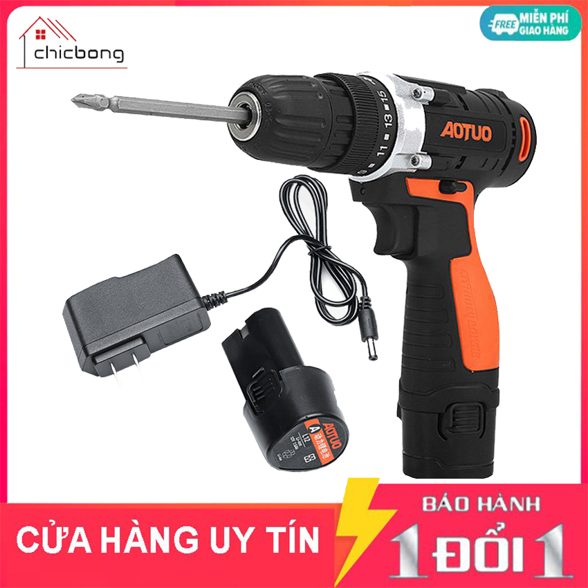 [Video thực tế] Máy khoan Pin cầm tay bắt vít không dây có đảo chiều AOTUO 12V kèm Pin và hộp