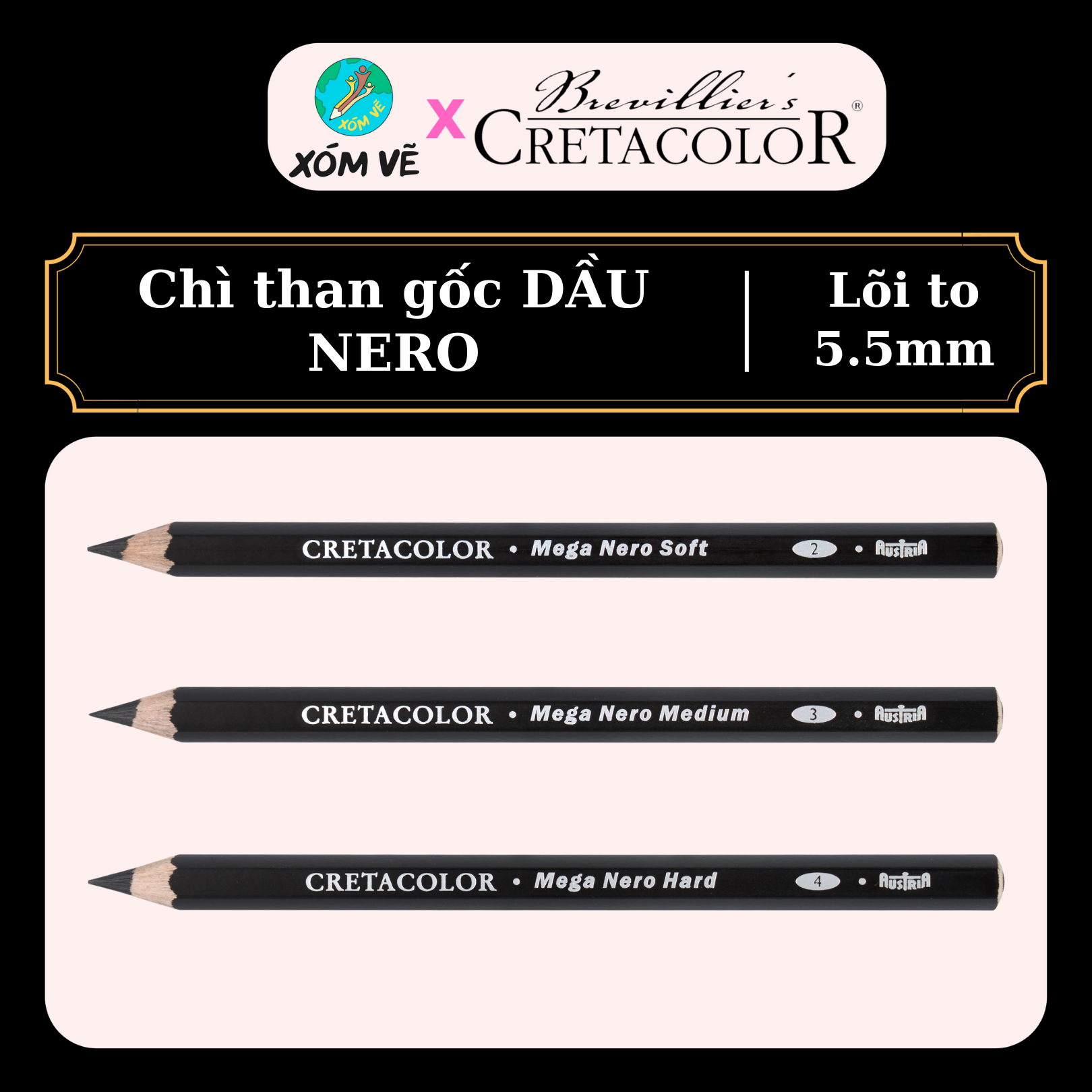 Chì than dầu cretacolor nero lõi to 5.5mm