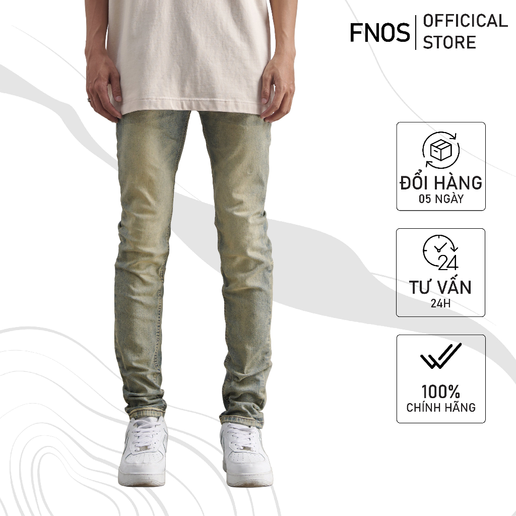 Quần jean nam streetwear cao cấp FNOS NZ21 màu xanh wash bụi form slimfit jean co giãn
