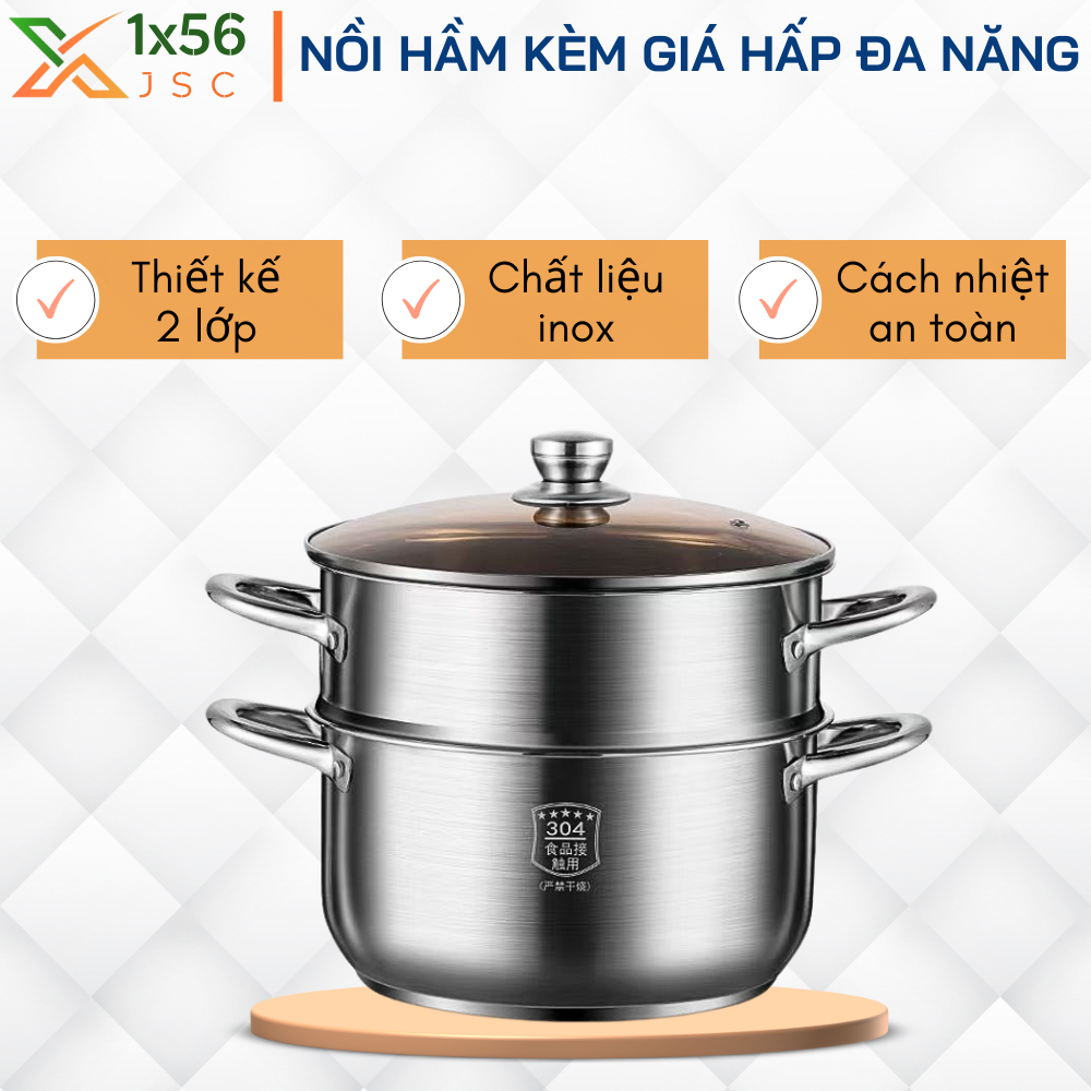 Nồi nấu, nồi hấp đa năng kèm xửng hấp có thể tháo rời, nồi hấp 28cm chất liệu inox cách nhiệt an toàn