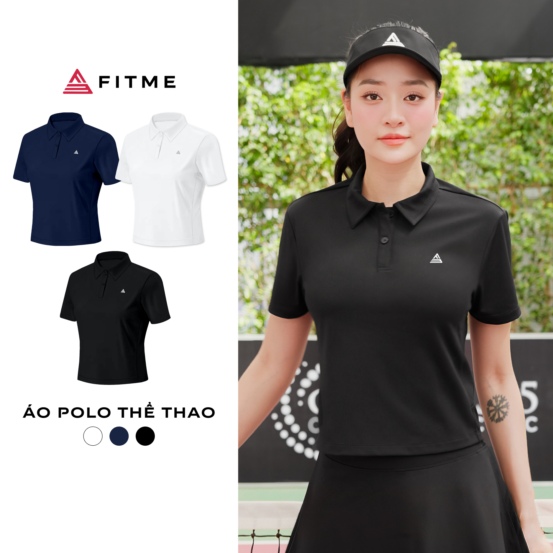 Áo polo tập pickleball tennis nữ Fitme GOC chất liệu thể thao co giãn thoáng khí chống tia UV APLT02