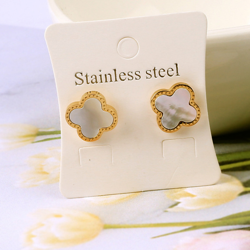 Bông Tai Nữ Cỏ 4 Lá Màu Đen Titan Cao Cấp TT 0722