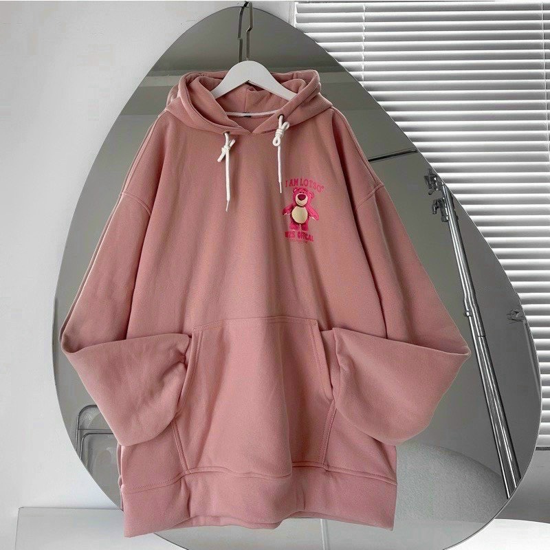 Áo khoác hoodies form rộng mũ to unisex GẤU DÂU, áo khoác hoodies form rộng nam nữ nỉ ngoại dày dặn TP822