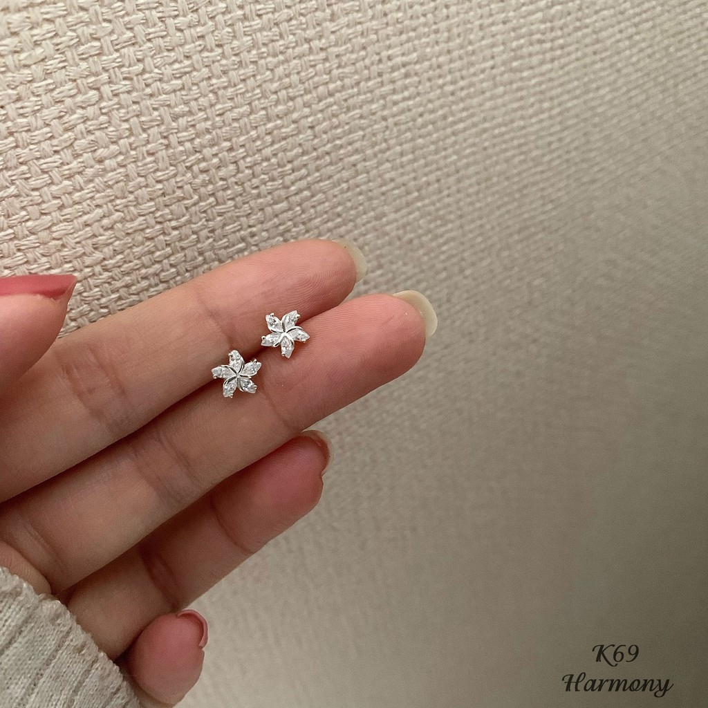 Khuyên tai bông tai hoa tai nữ bạc 925 cao cấp hình anh đào đính đá đơn giản điệu đà SAKURA K69  TRANG SỨC BẠC