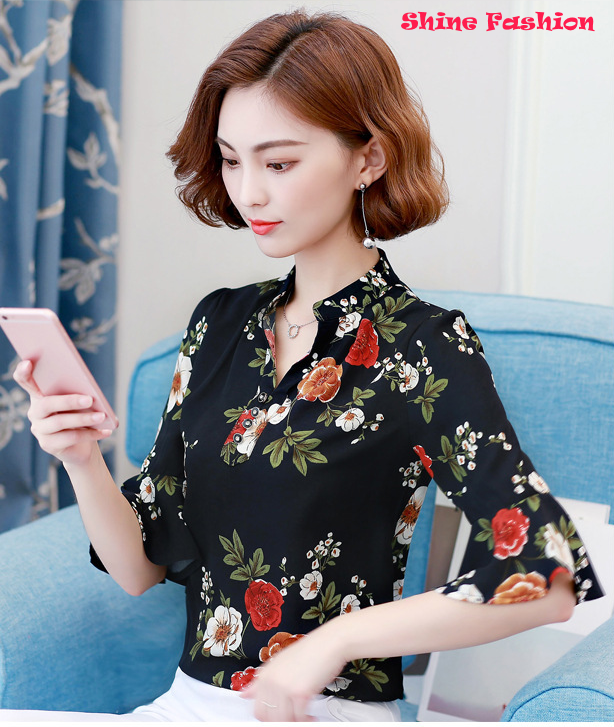 Áo sơ mi voan tay loa kèn đẹp A07