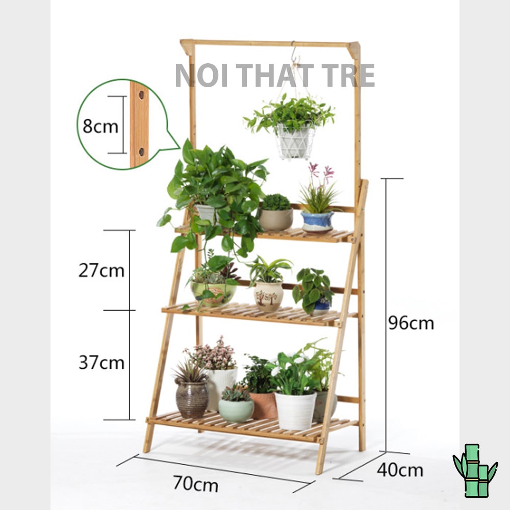 Kệ Để Chậu Hoa Cây Cảnh Đa Năng Nhiều Tầng, Bằng Gỗ Tre Có Giá Treo