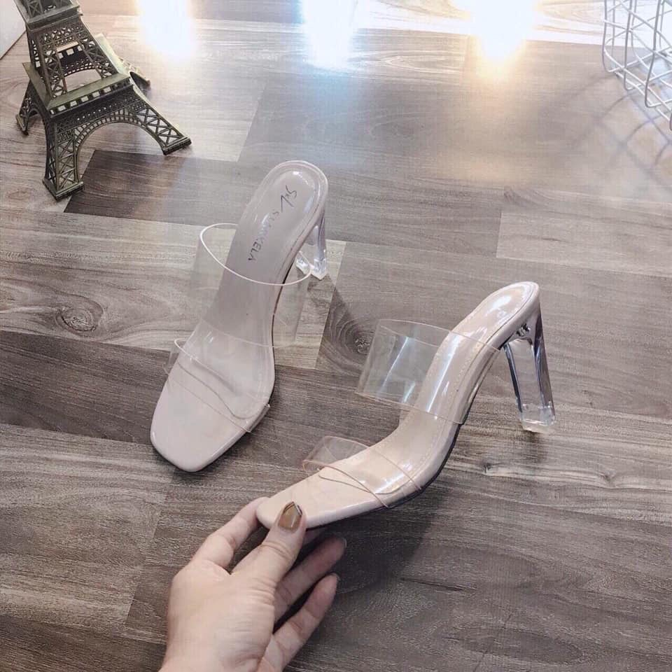 Guốc quai trong gót pha lê 7cm sang chảnh , dép nữ cao gót thời trang cực xinh
