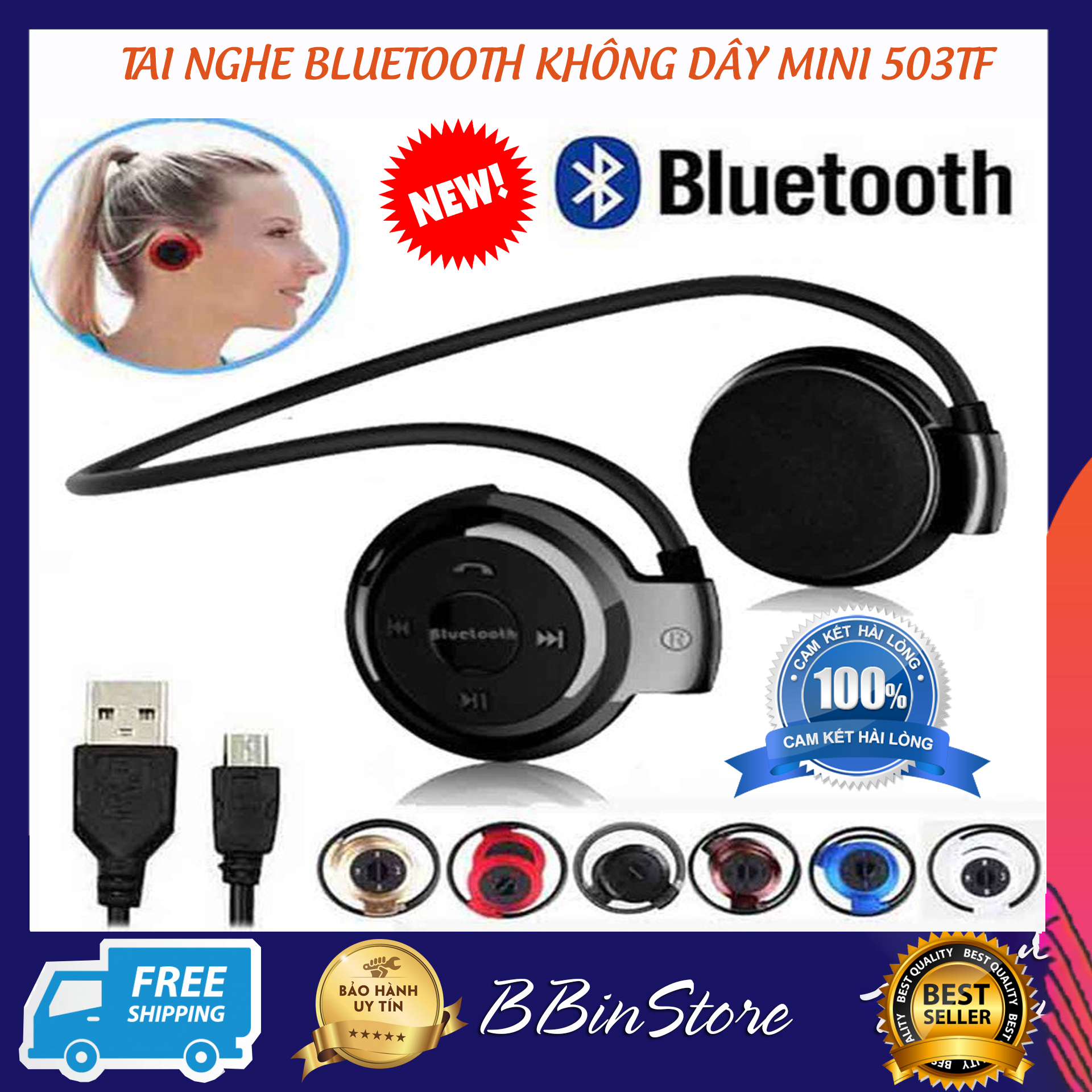 Tai Nghe Nhạc 503TF Chuẩn Xịn - Âm Thanh Sống Động, Trung Thực, Bass Cực Hay, Không Bị Đau Tai Khi Dùng - Mua Ngay Tai Nghe Bluetooth Nghe Nhạc Mọi Lúc, Mua Headphone Nghe Nhạc Kết Nối Smartphone - Bảo Hành 12 Tháng - BBINSTORE