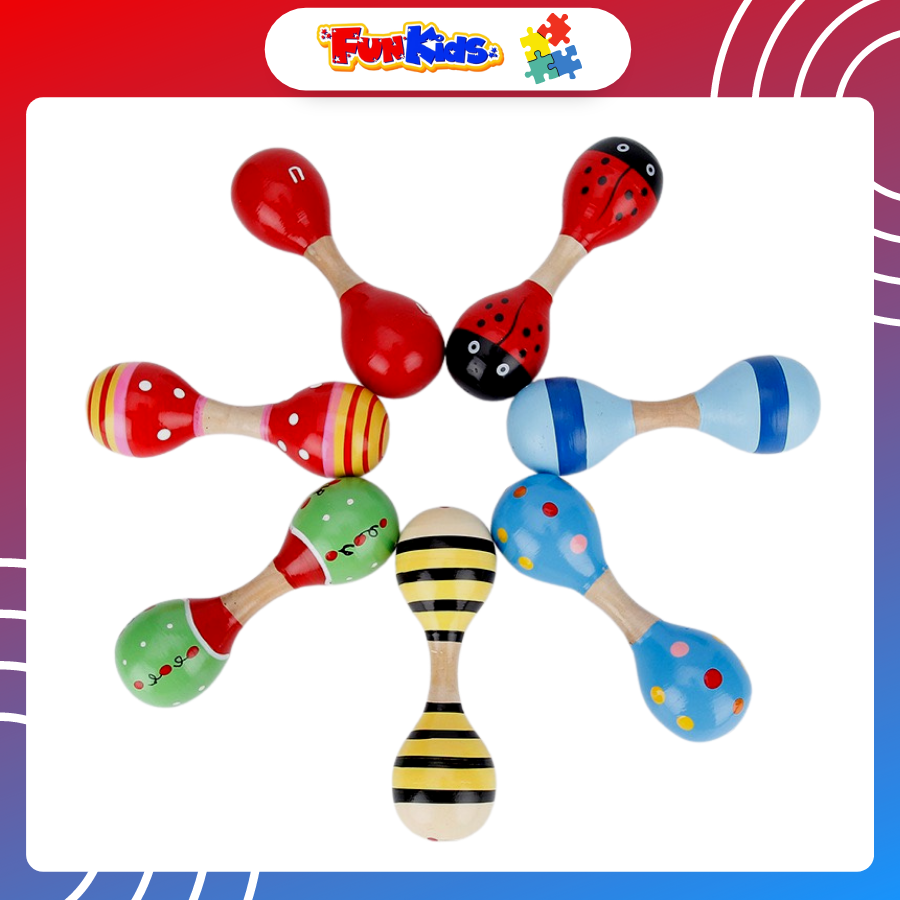 Đồ chơi âm nhạc lục lạc maracas gỗ cao cấp 2 đầu tròn phát triển năng lực cảm thụ âm thanh cho bé từ 0 tuổi trở lên