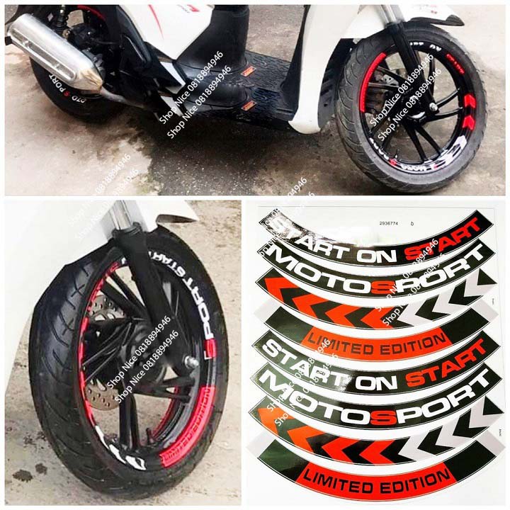 Tem decal dán vành xe máy moto sport bản rộng giá 1 bộ