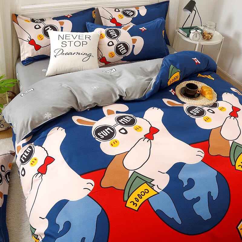 Trọn bộ 4 món chăn ga gối cotton poly nhập mẫu thỏ summer