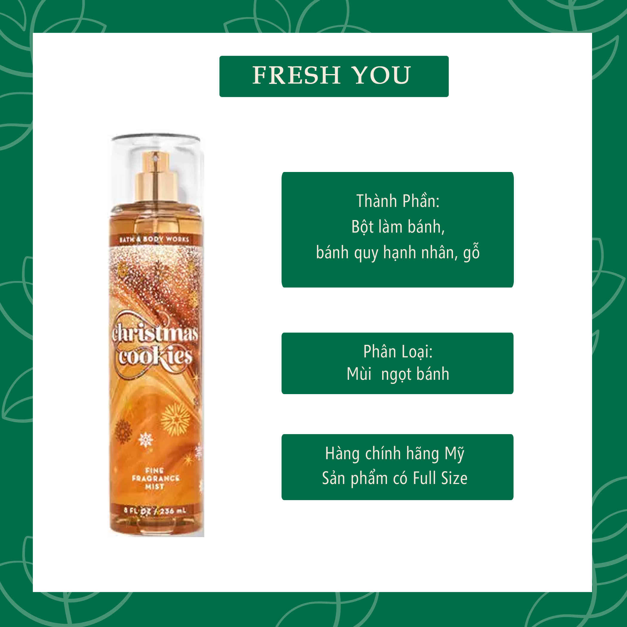 Christmas Cookies - Xịt thơm toàn thân body mist khác Bath & Body Works - BBW - Ngọt