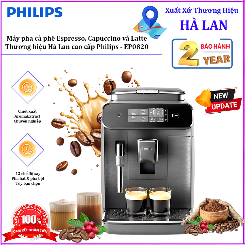 Máy Pha Cà Phê Tự Động Philips EP0820 Series 800 Espresso Cappuccino Latte Máy Xay Hạt Chính Hãng